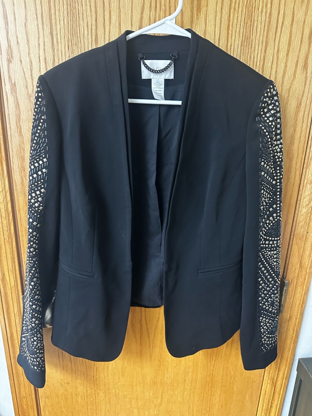 Cache Black Open-Front Blazer with Embellished Sleeves